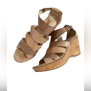 Nine West Tan cork Wedge Sandals size 9.5